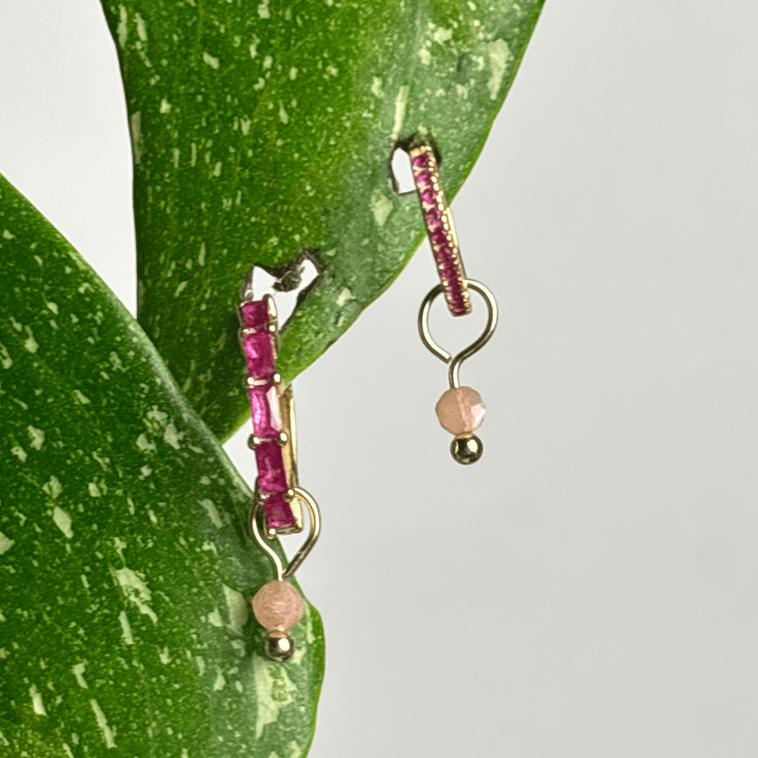 The Guide Crystals Gold Peach Moonstone Single Dew Drop Crystal Earring Charms