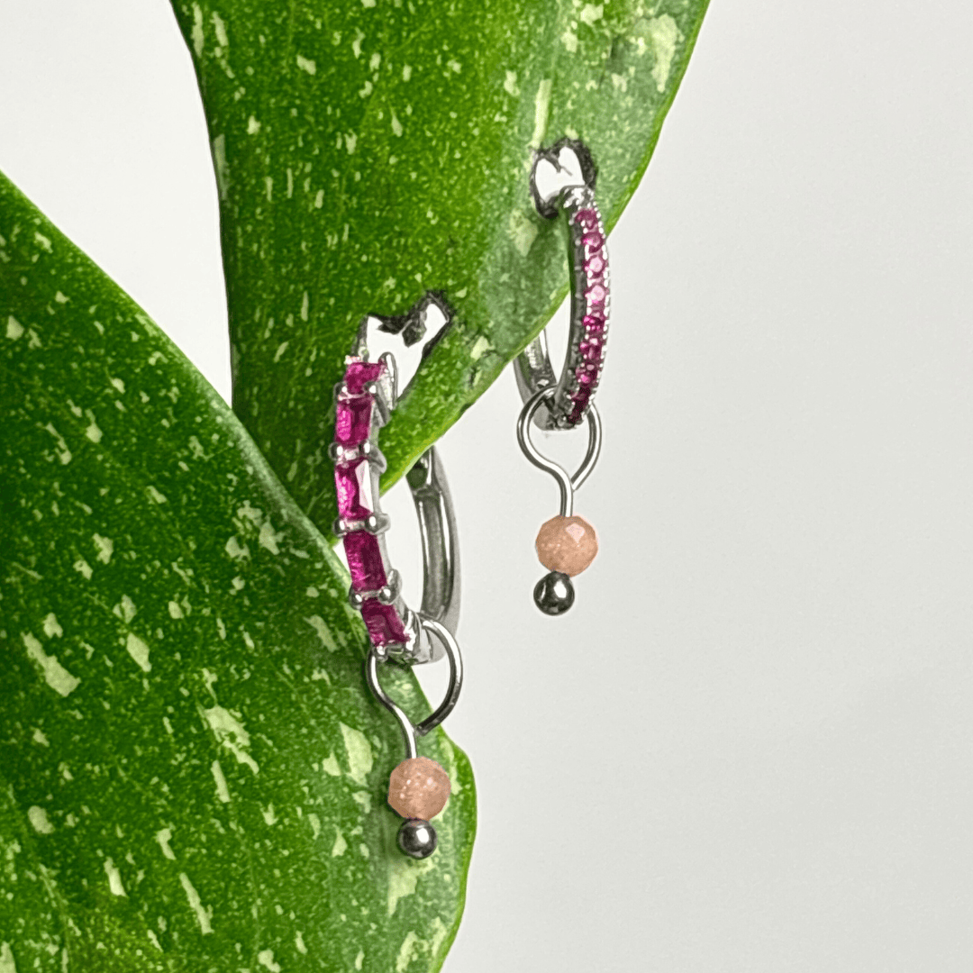 The Guide Crystals Silver Peach Moonstone Single Dew Drop Crystal Earring Charms