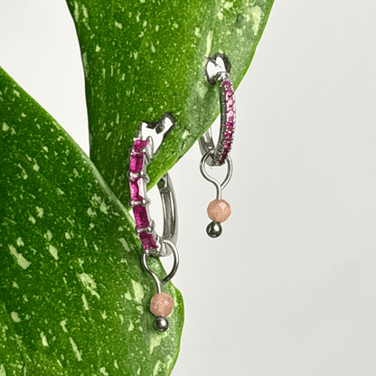 The Guide Crystals Silver Peach Moonstone Single Dew Drop Crystal Earring Charms