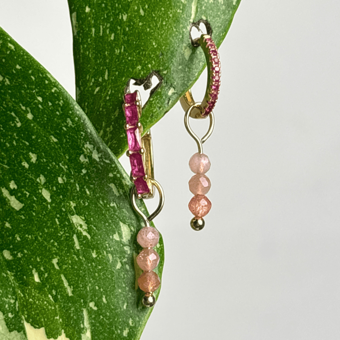 The Guide Crystals Gold Peach Moonstone Triple Dew Drop Crystal Earring Charms