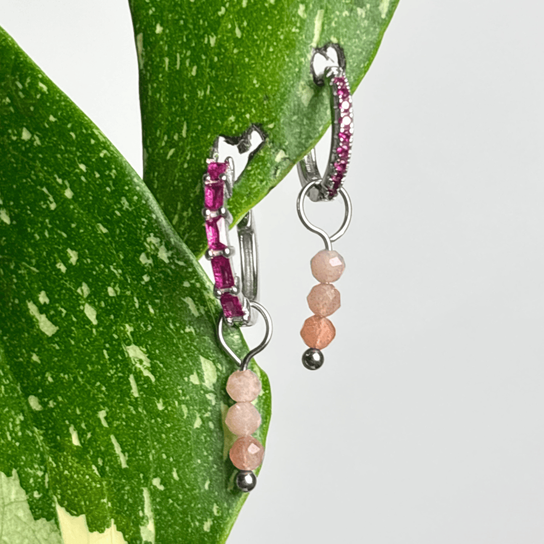 The Guide Crystals Silver Peach Moonstone Triple Dew Drop Crystal Earring Charms