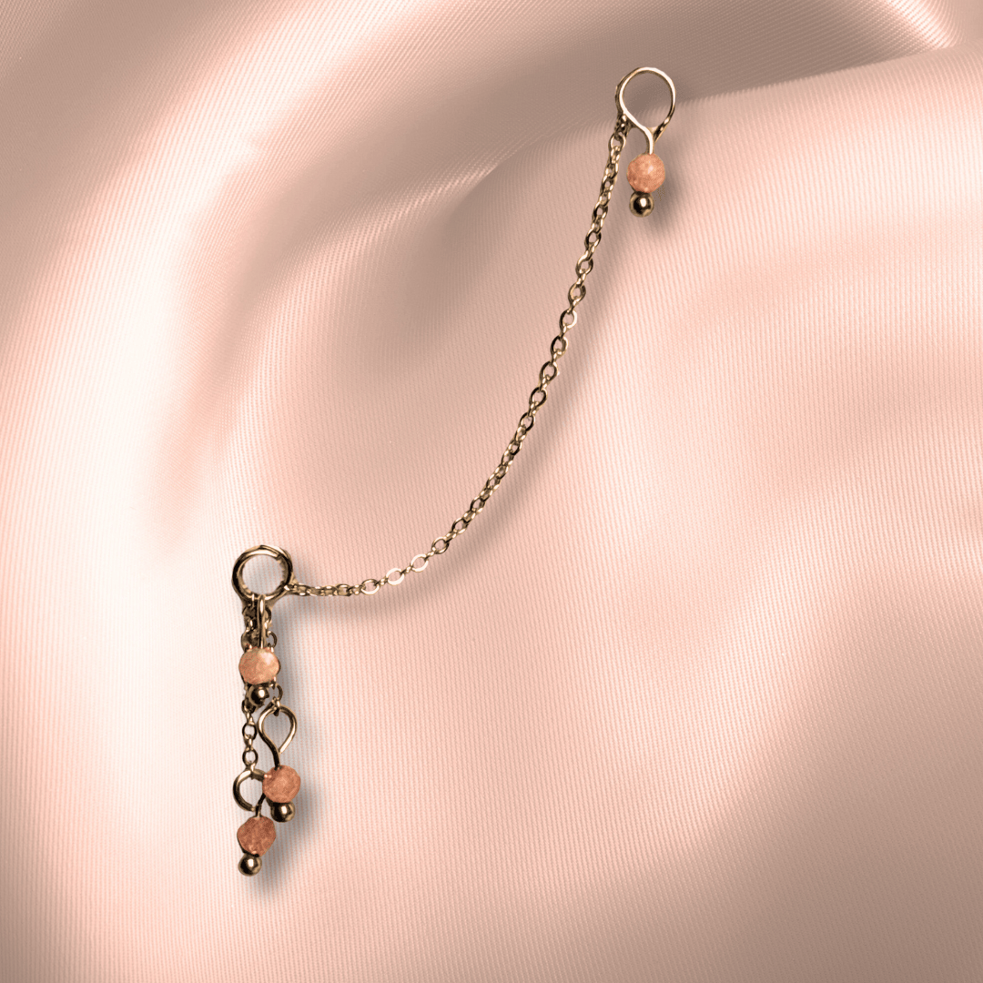 The Guide Crystals Peach Moonstone Waterfall Earring Chain