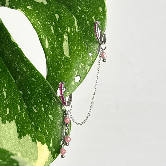 The Guide Crystals Silver | 1 PC Single Peach Moonstone Waterfall Earring Chain