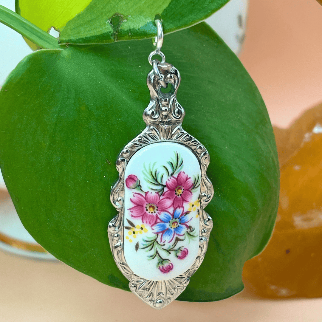 The Guide Crystals Pink & Blue Flower Silver Spoon Charm