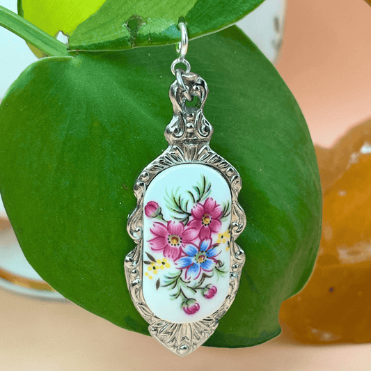 The Guide Crystals Pink & Blue Flower Silver Spoon Charm