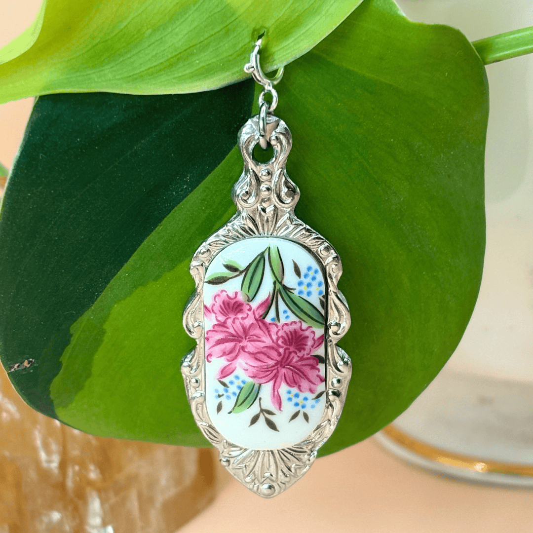 The Guide Crystals Pink Flower Silver Spoon Charm
