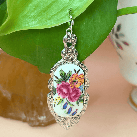 The Guide Crystals Pink & Yellow Flower Silver Spoon Charm