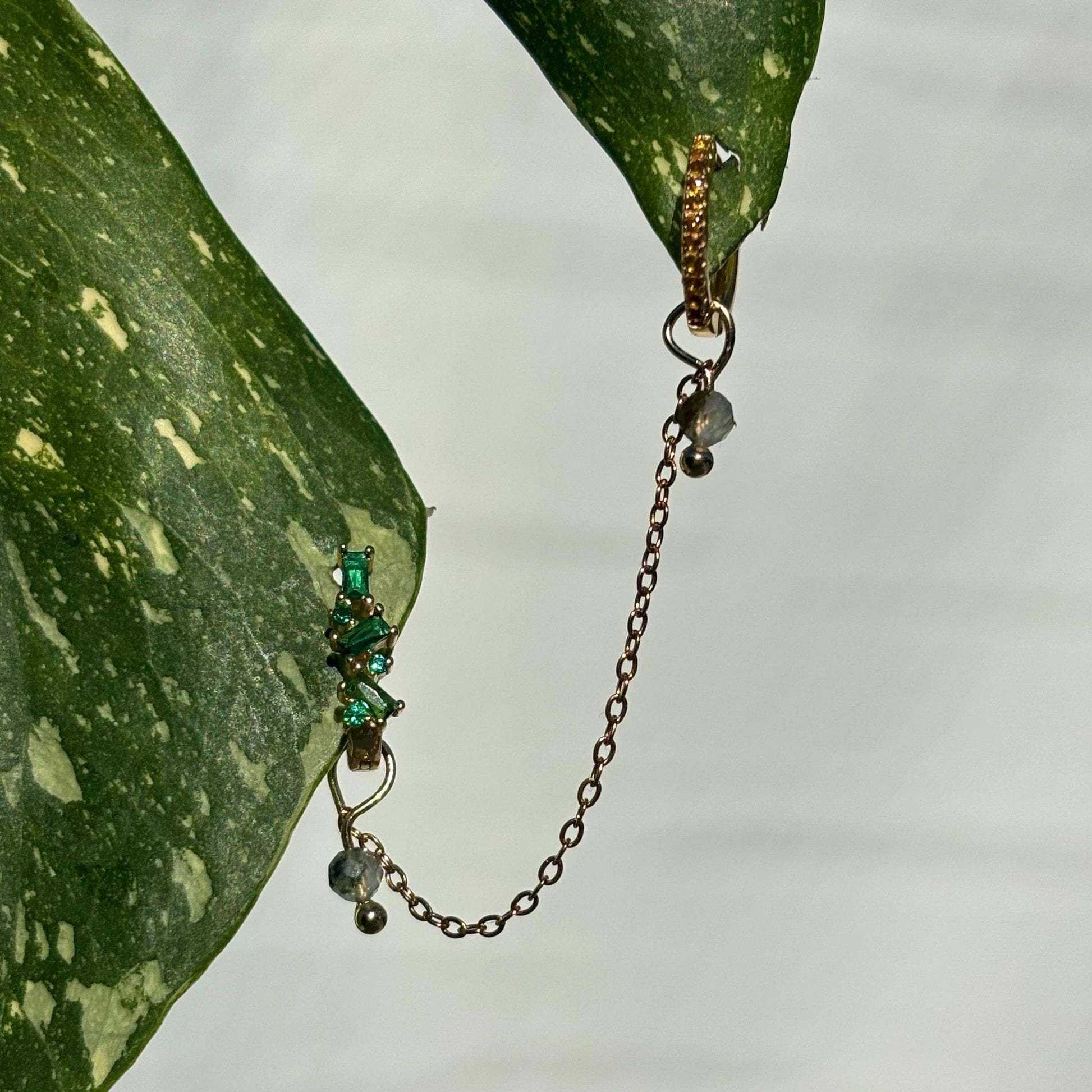 The Guide Crystals Gold | 1 PC Single Prehnite Aphrodite Chain Crystal Earring Charm