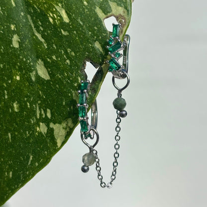 The Guide Crystals Silver | 1 PC Single Prehnite Aurora Chain Crystal Earring Charm
