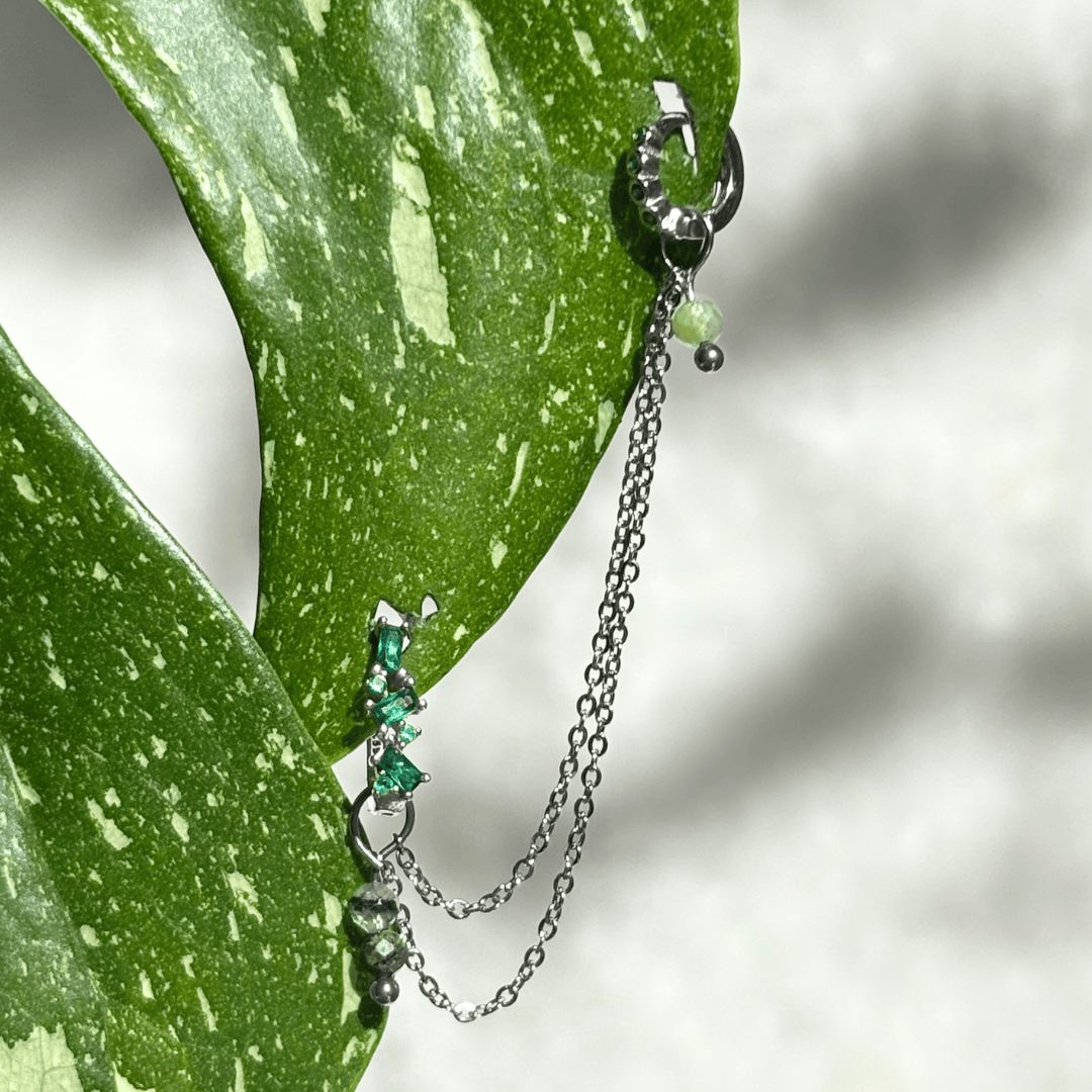 The Guide Crystals Silver | 1 PC Single Prehnite Cordellia Chain Crystal Earring Charm