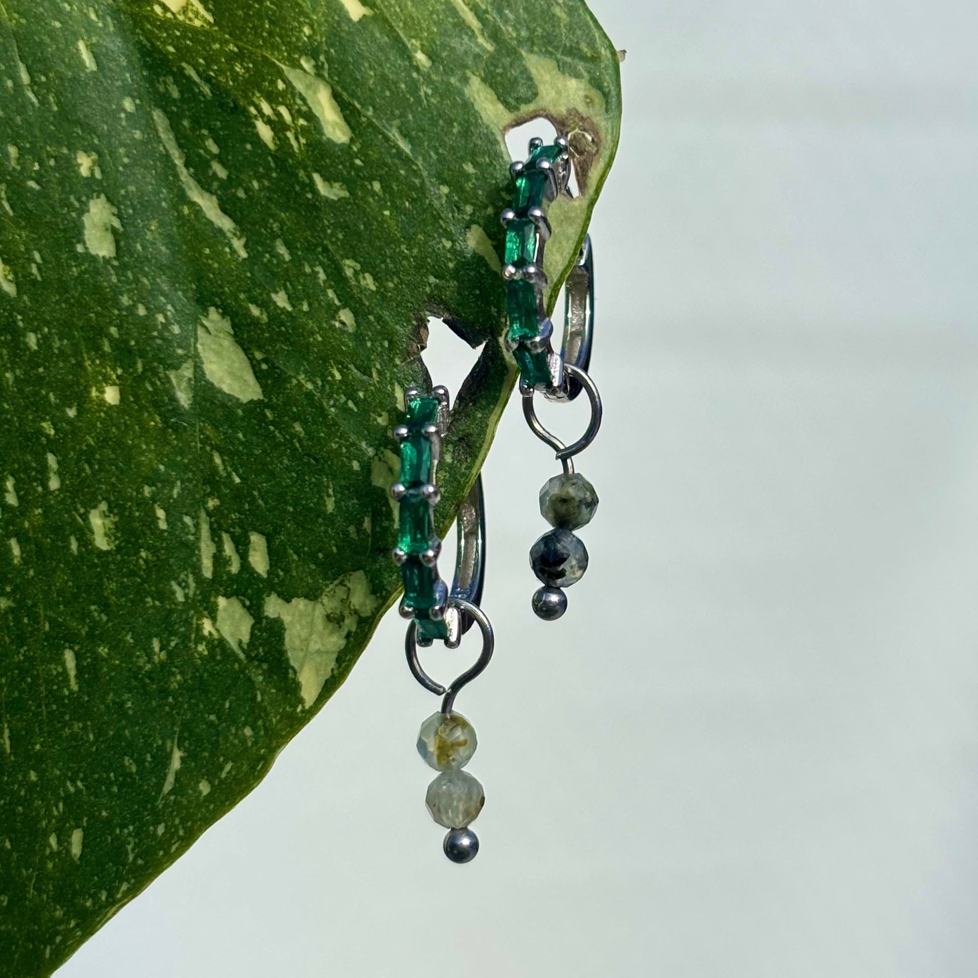 The Guide Crystals Silver Prehnite Double Dew Drop Crystal Earring Charms