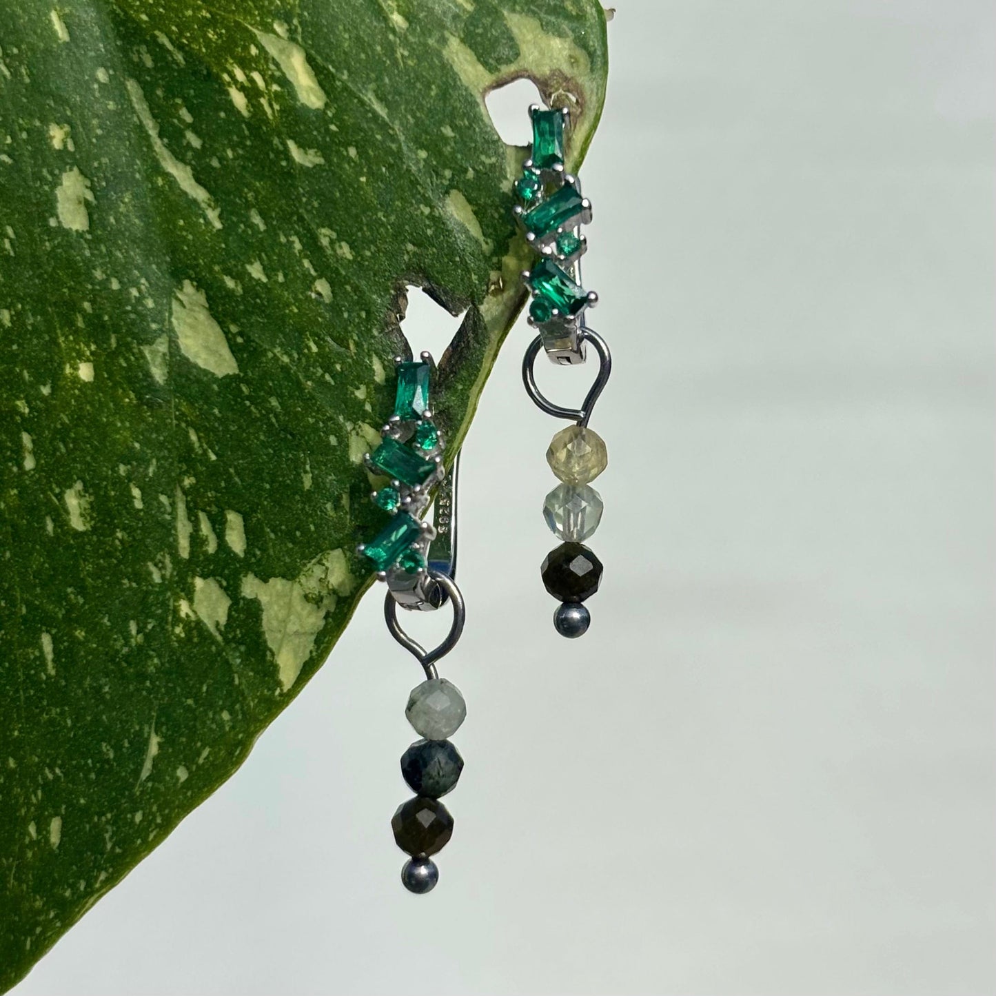 The Guide Crystals Silver Prehnite Triple Dew Drop Crystal Earring Charms