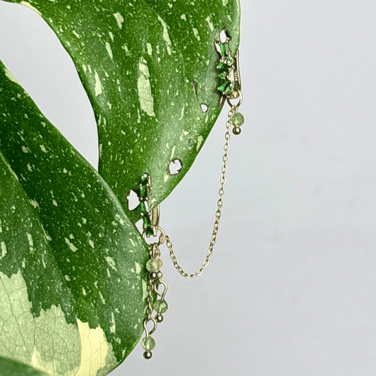 The Guide Crystals Gold | 1 PC Single Prehnite Waterfall Earring Chain