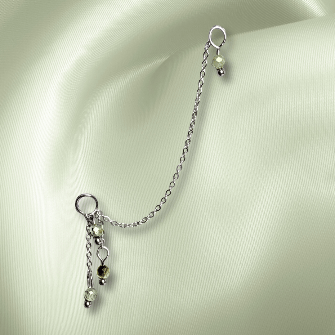 The Guide Crystals Silver | 1 PC Single Prehnite Waterfall Earring Chain