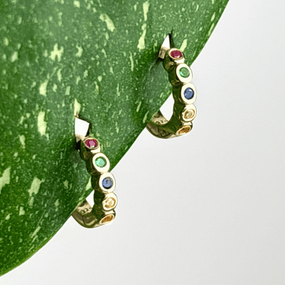 The Guide Crystals Rainbow Bubble Zirconia Gold Mini Huggie Earrings