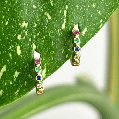 The Guide Crystals Rainbow Bubble Zirconia Gold Mini Huggie Earrings