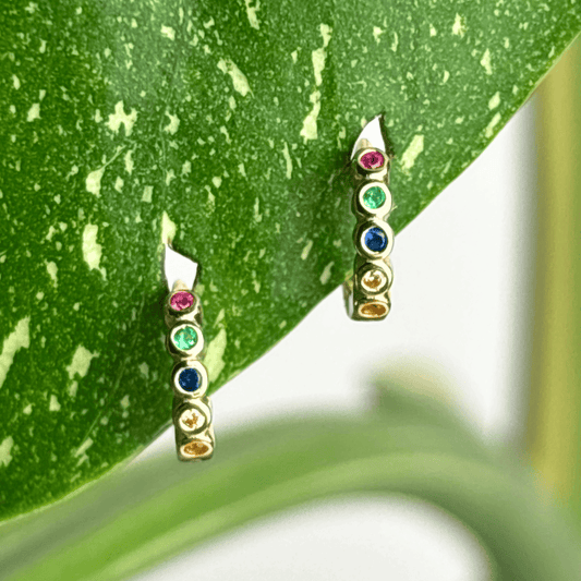 The Guide Crystals Rainbow Bubble Zirconia Gold Mini Huggie Earrings