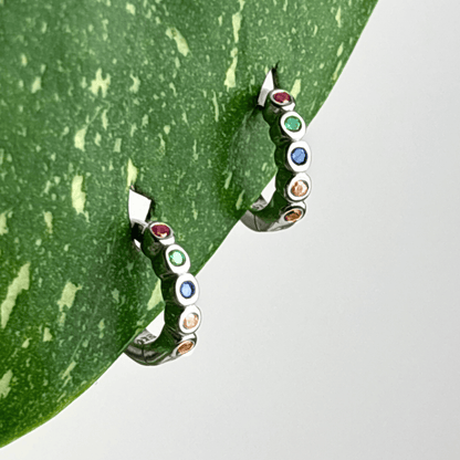 The Guide Crystals Rainbow Bubble Zirconia Silver Mini Huggie Earrings