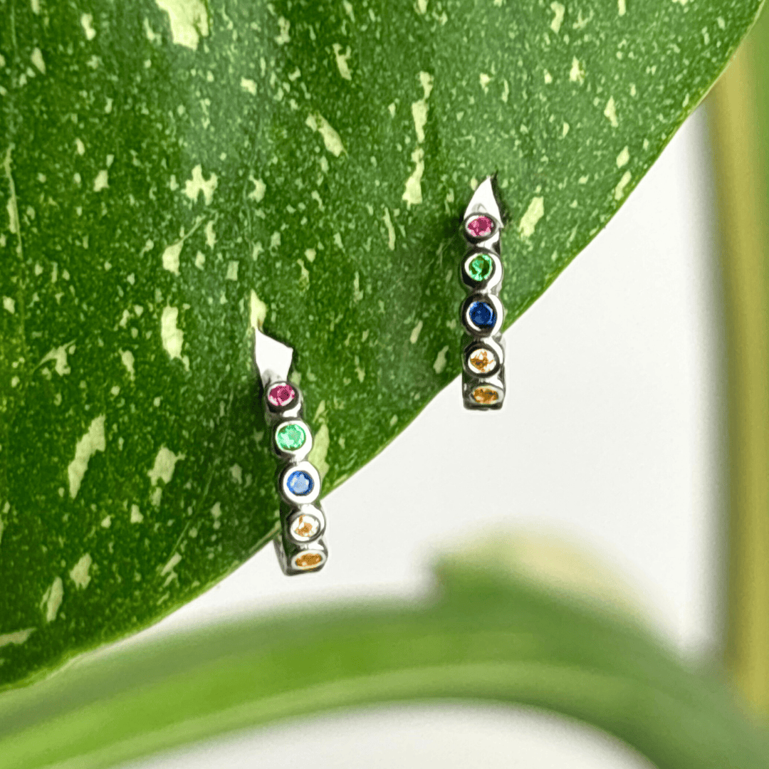 The Guide Crystals Rainbow Bubble Zirconia Silver Mini Huggie Earrings