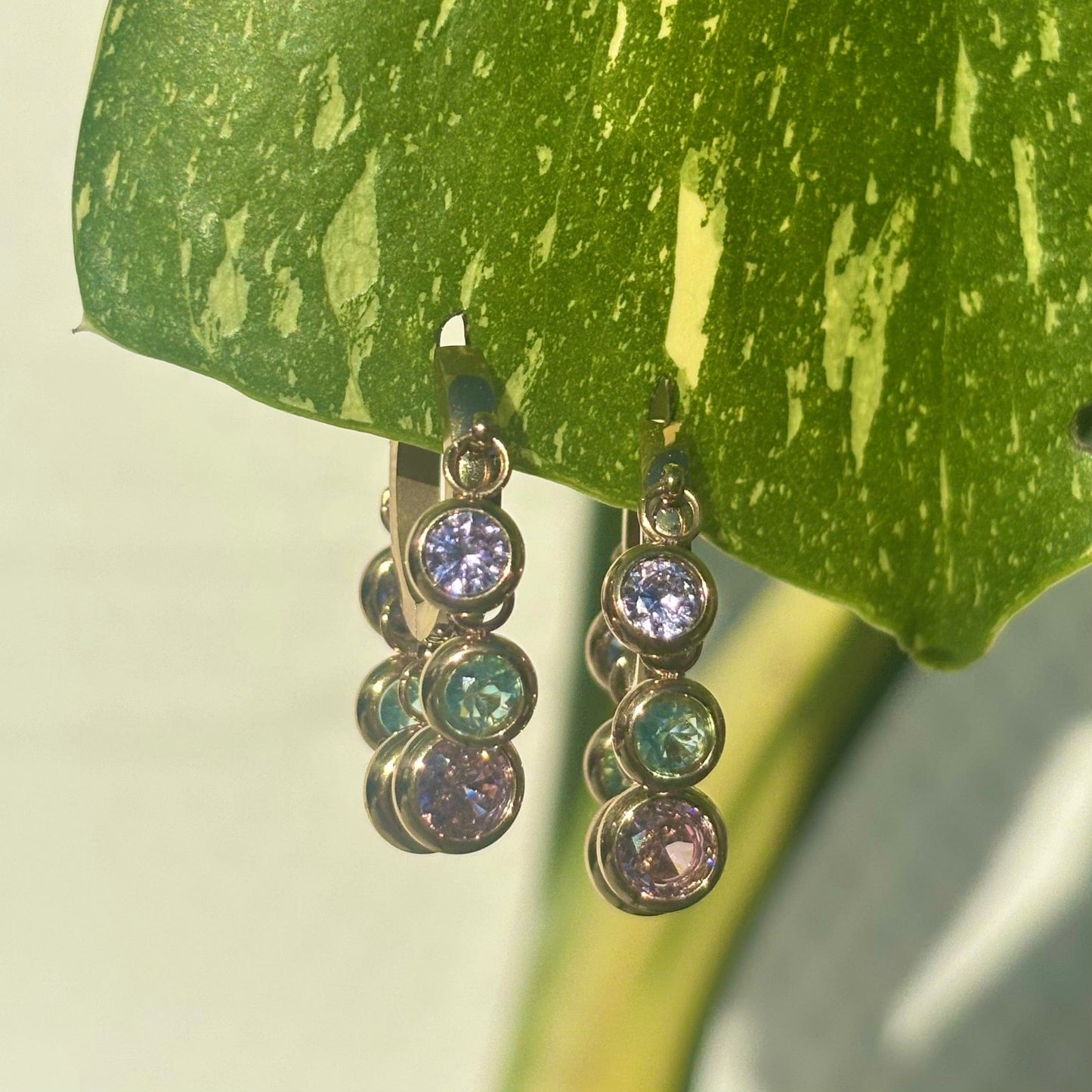 The Guide Crystals Rainbow Zirconia Gold Hoop Earrings | Stainless Steel