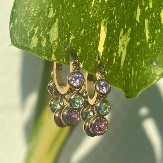 The Guide Crystals Rainbow Zirconia Gold Hoop Earrings | Stainless Steel