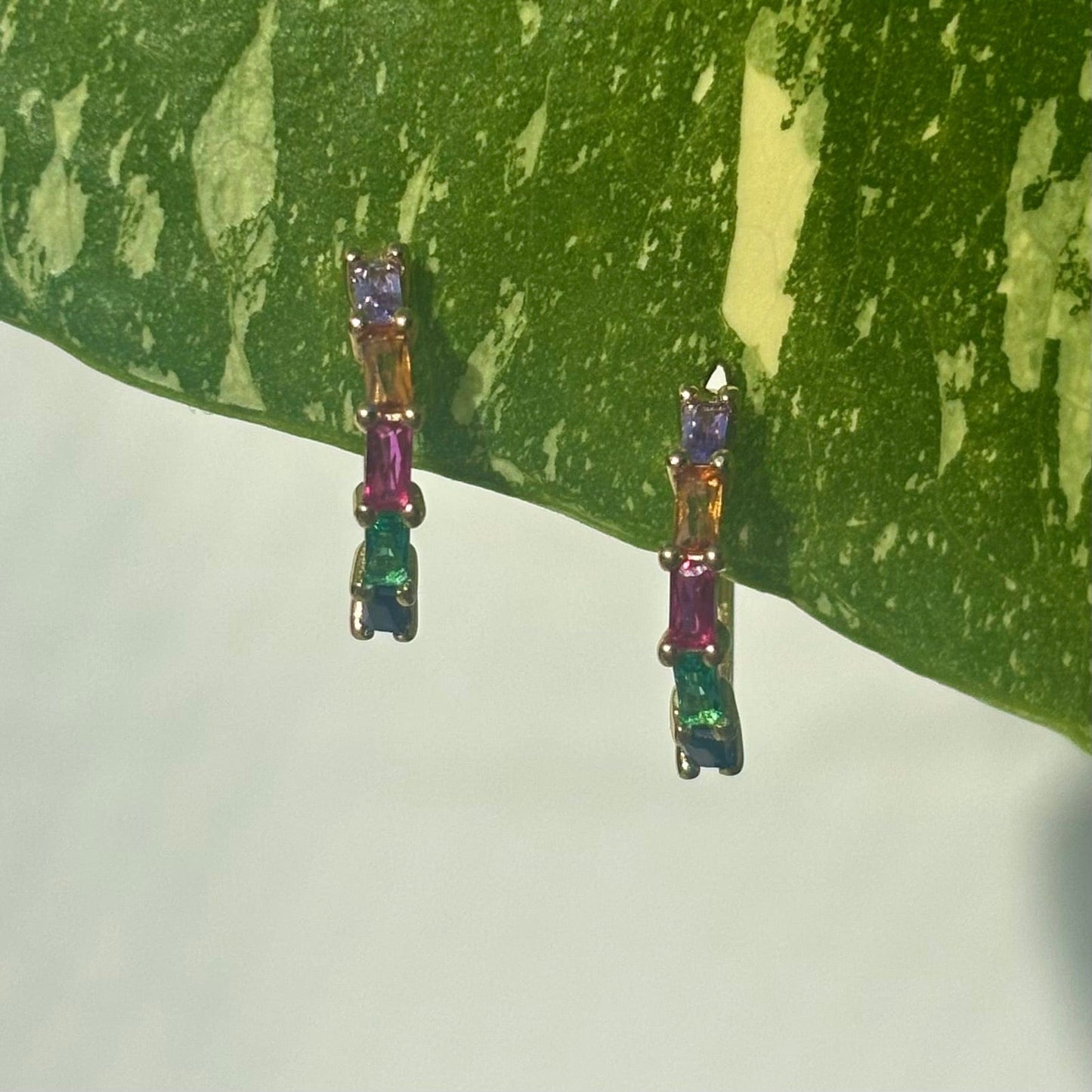 The Guide Crystals Rainbow Zirconia Gold Huggie Earrings