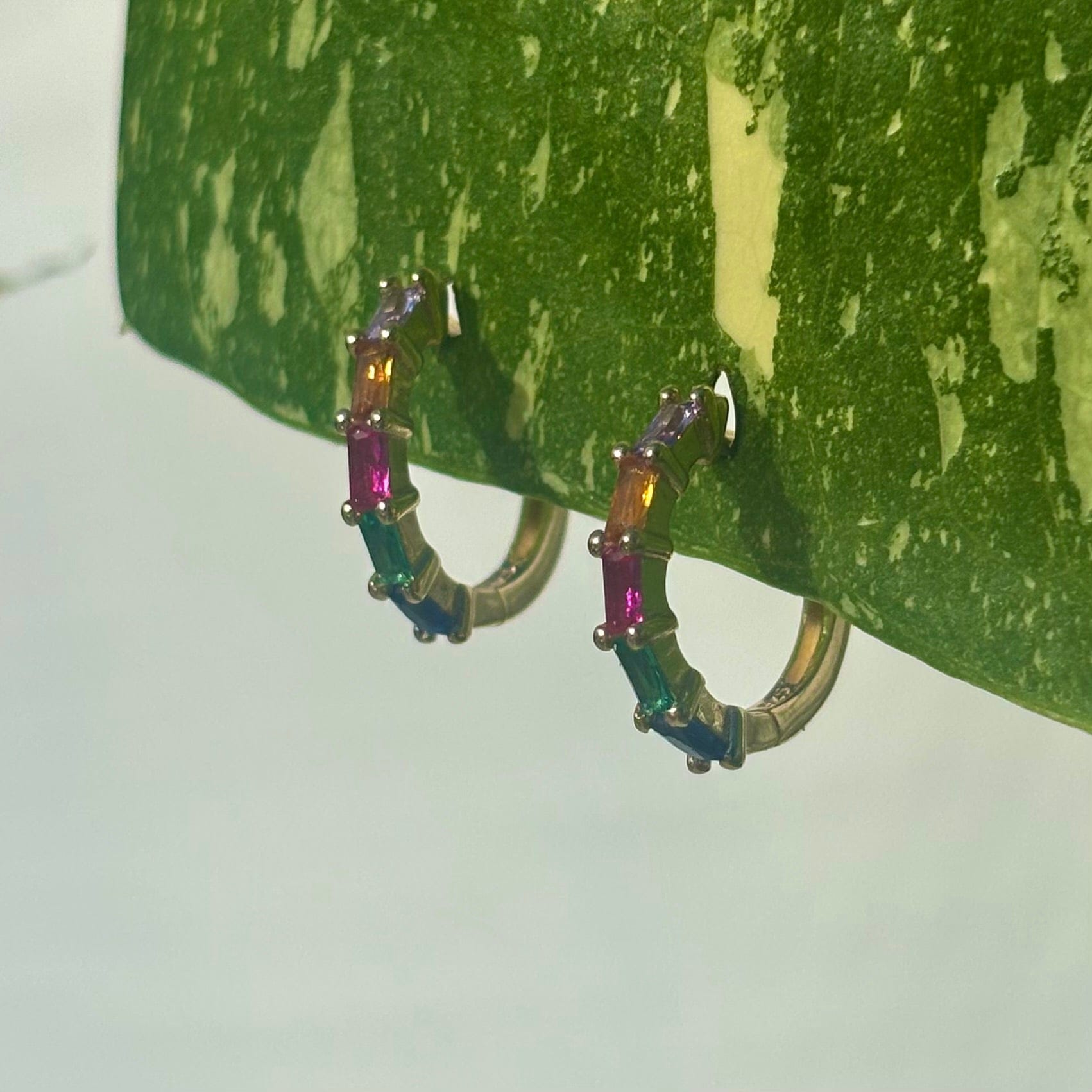 The Guide Crystals Rainbow Zirconia Gold Huggie Earrings