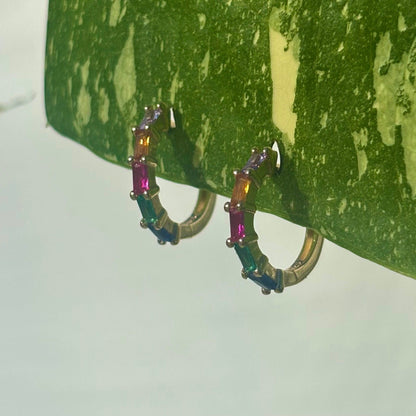 The Guide Crystals Rainbow Zirconia Gold Huggie Earrings