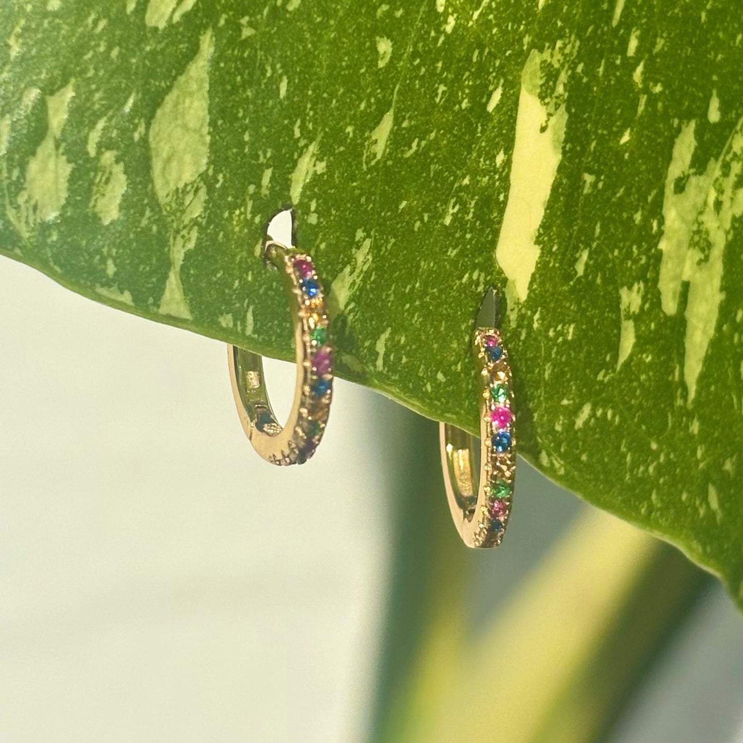 The Guide Crystals Rainbow Zirconia Gold Mini Huggie Earrings