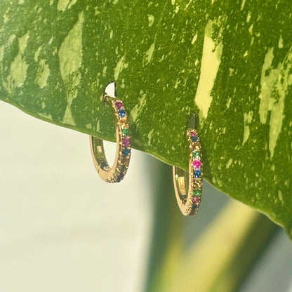The Guide Crystals Rainbow Zirconia Gold Mini Huggie Earrings