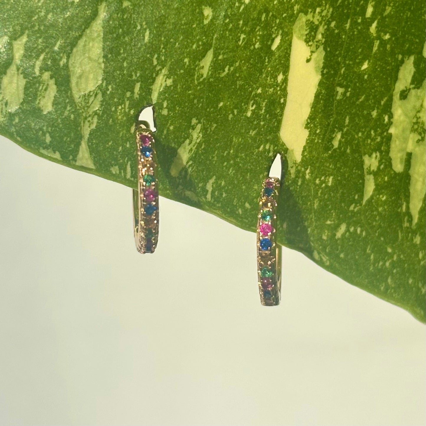 The Guide Crystals Rainbow Zirconia Gold Mini Huggie Earrings