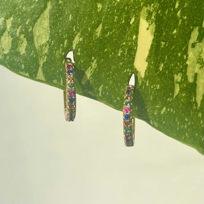 The Guide Crystals Rainbow Zirconia Gold Mini Huggie Earrings