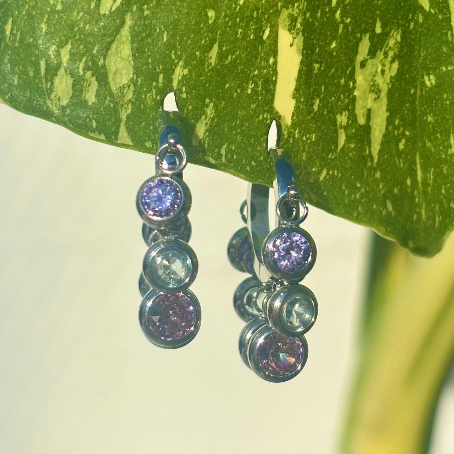 The Guide Crystals Rainbow Zirconia Silver Hoop Earrings | Stainless Steel