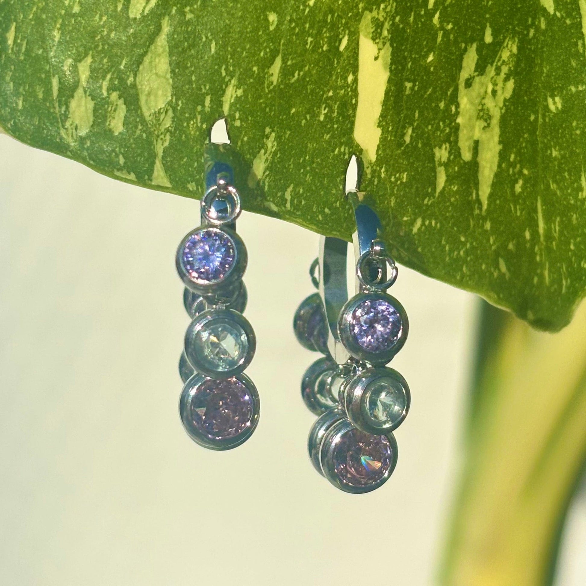 The Guide Crystals Rainbow Zirconia Silver Hoop Earrings | Stainless Steel