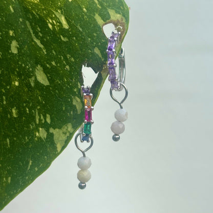The Guide Crystals Rainbow Zirconia Silver Huggie Earrings