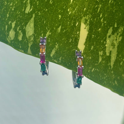 The Guide Crystals Rainbow Zirconia Silver Huggie Earrings