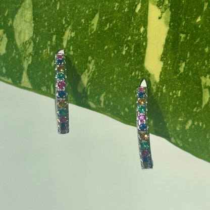 The Guide Crystals Rainbow Zirconia Silver Mini Huggie Earrings