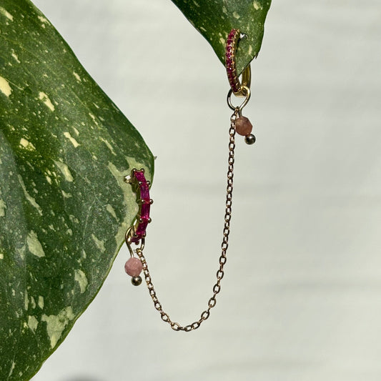 The Guide Crystals Gold | 1 PC Single Rhodochrosite Aphrodite Chain Crystal Earring Charm