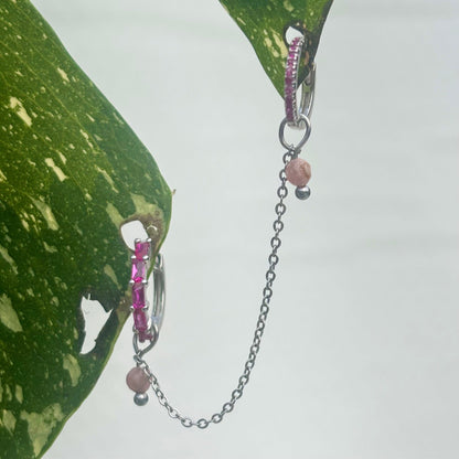 The Guide Crystals Silver | 1 PC Single Rhodochrosite Aphrodite Chain Crystal Earring Charm
