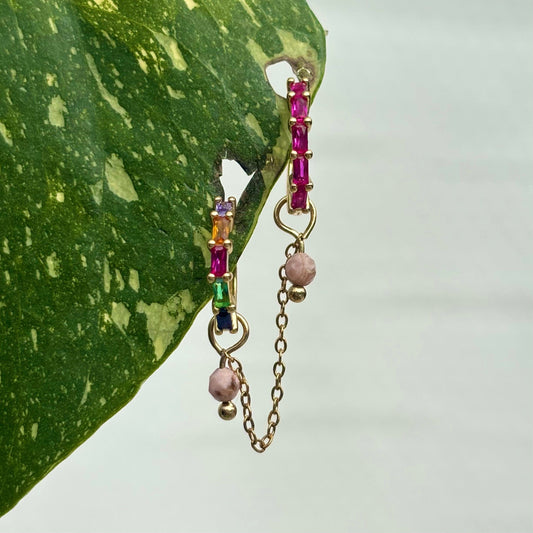 The Guide Crystals Gold | 1 PC Single Rhodochrosite Aurora Chain Crystal Earring Charm