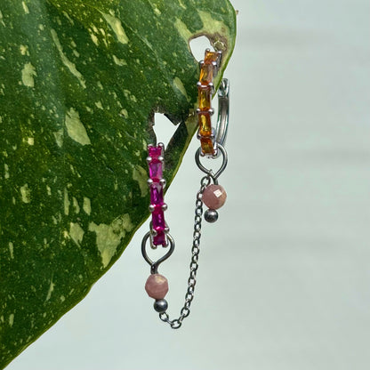 The Guide Crystals Silver | 1 PC Single Rhodochrosite Aurora Chain Crystal Earring Charm