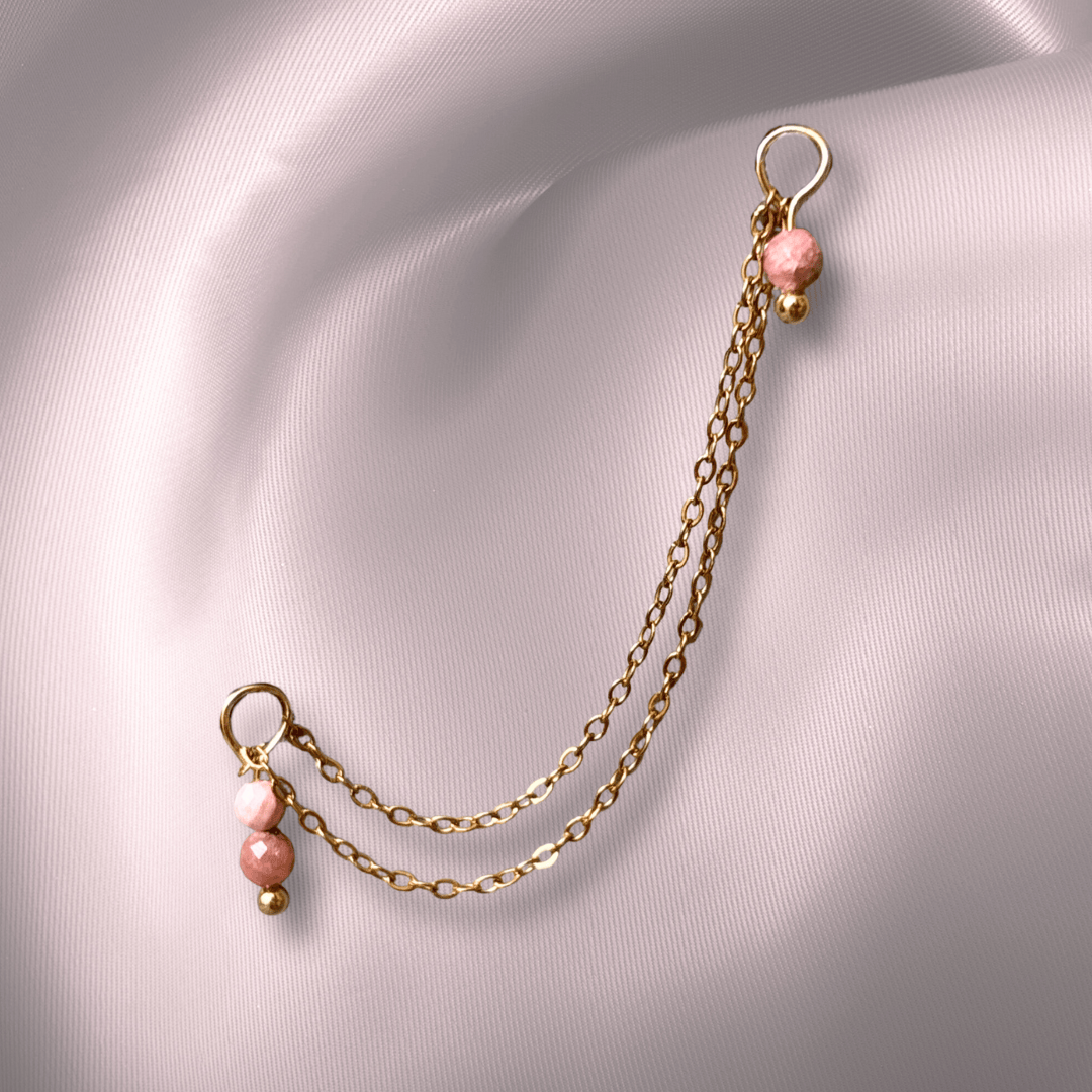 The Guide Crystals Gold | 1 PC Single Rhodochrosite Cordellia Chain Crystal Earring Charm