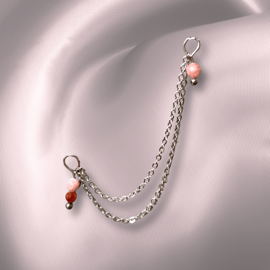 The Guide Crystals Silver | 1 PC Single Rhodochrosite Cordellia Chain Crystal Earring Charm