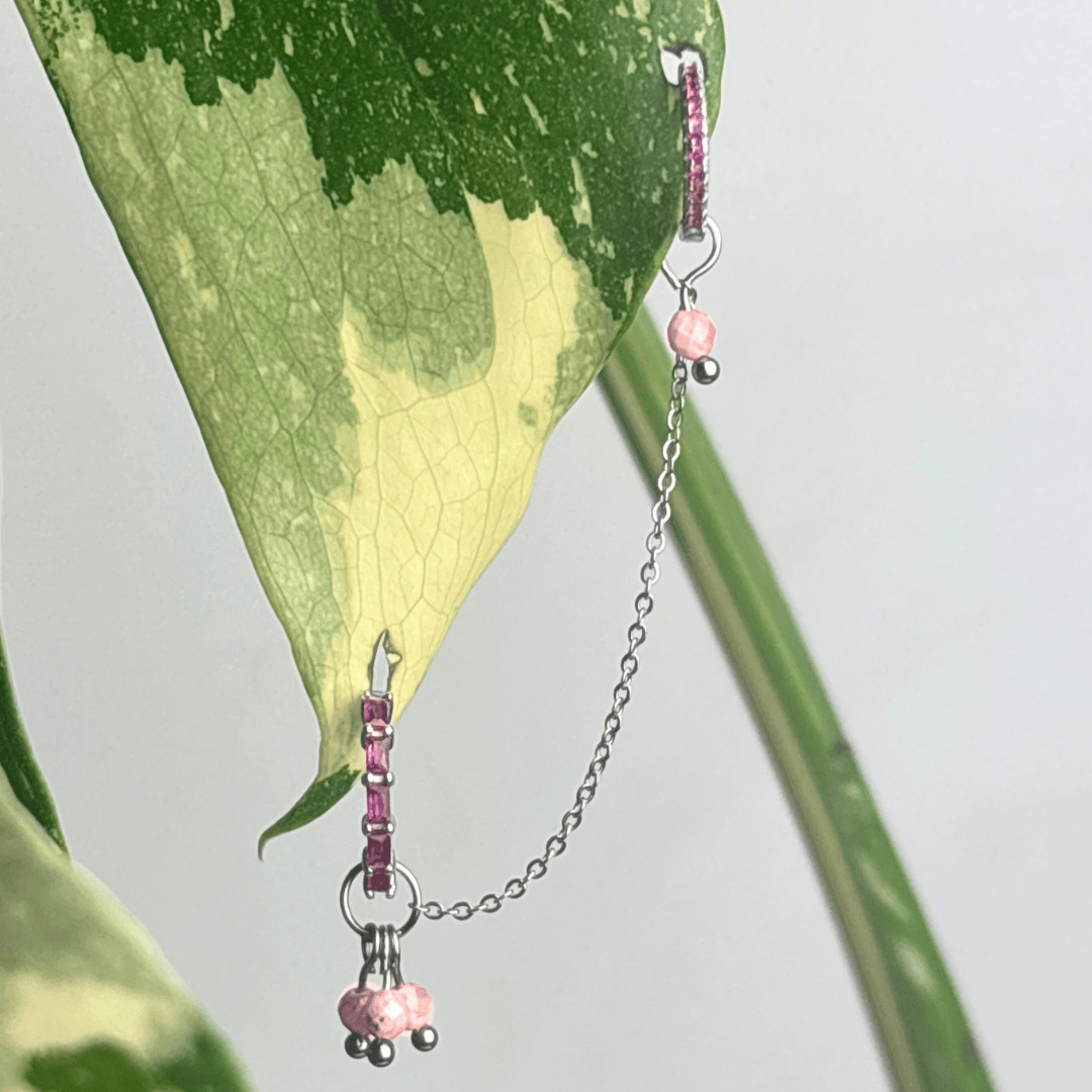 The Guide Crystals Silver | 1 PC Single Rhodochrosite Grape Chain Earring Charm