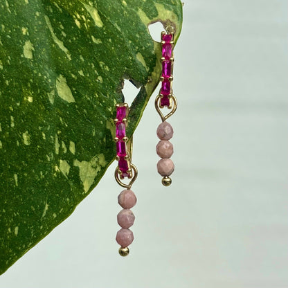 The Guide Crystals Gold Rhodochrosite Triple Dew Drop Crystal Earring Charms