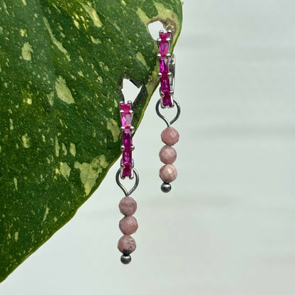 The Guide Crystals Silver Rhodochrosite Triple Dew Drop Crystal Earring Charms
