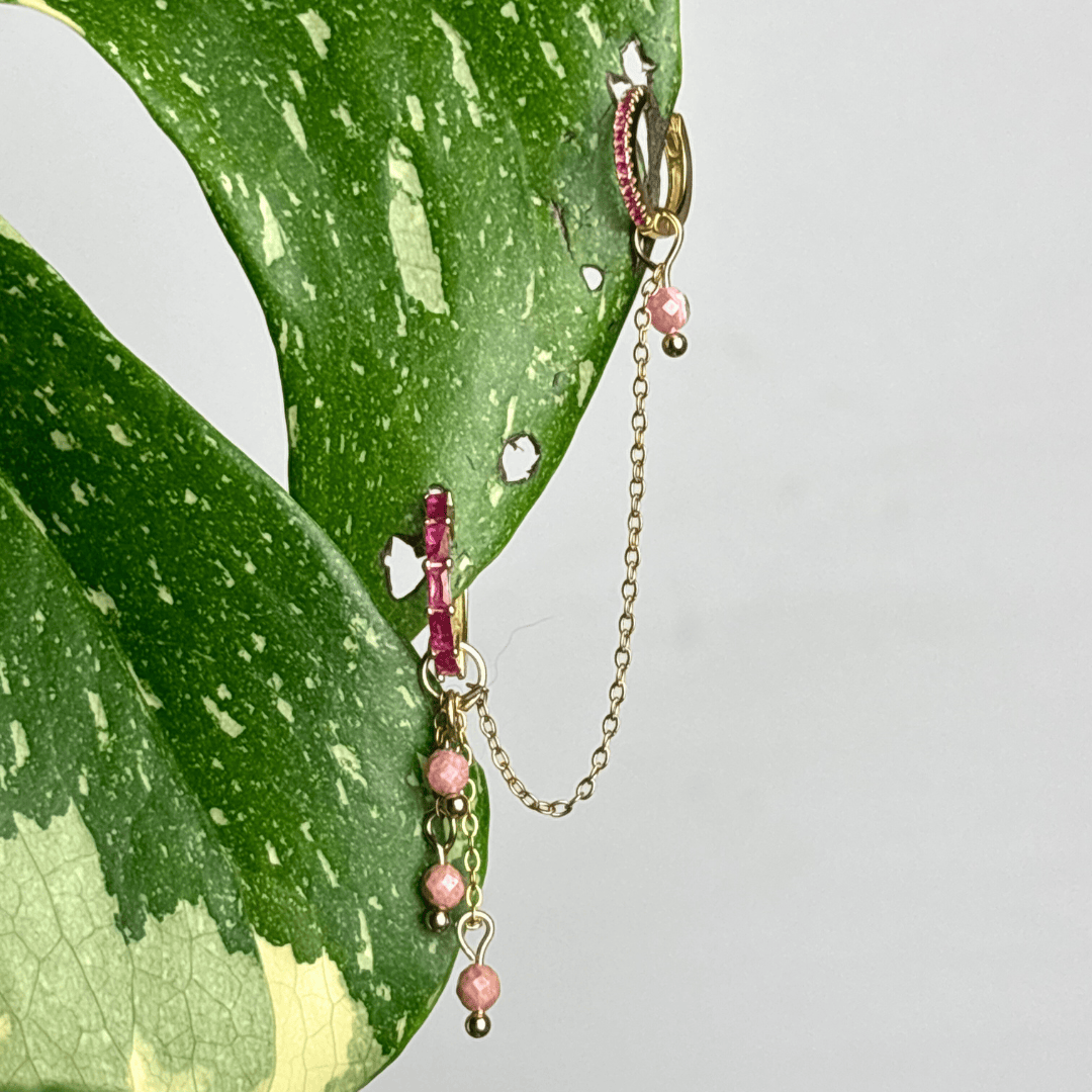 The Guide Crystals Gold | 1 PC Single Rhodochrosite Waterfall Earring Chain