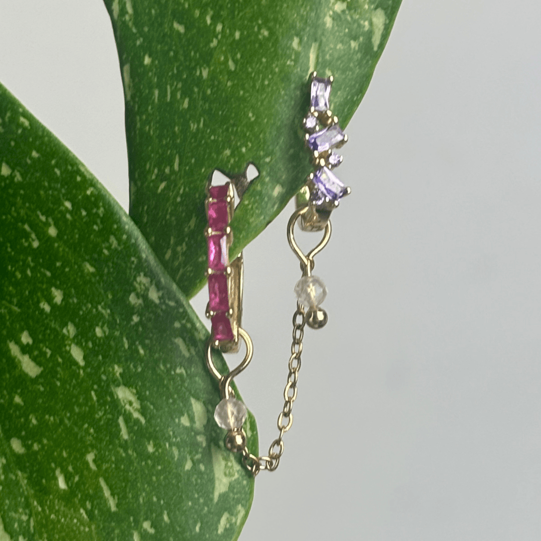 The Guide Crystals Gold | 1 PC Single Rose Quartz Aurora Chain Crystal Earring Charm