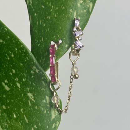 The Guide Crystals Gold | 1 PC Single Rose Quartz Aurora Chain Crystal Earring Charm