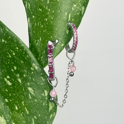 The Guide Crystals Silver | 1 PC Single Rose Quartz Aurora Chain Crystal Earring Charm